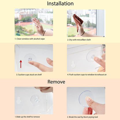 Sumerflos 2 Pack Window Shelves for Plants, Clear Acrylic Suction Cup Shelf, Window Sill Extender Floating Shelves for Indoor Plant, Flowers, Succulents, Seed Starter Pots