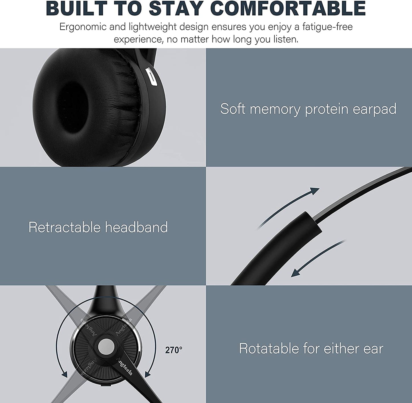 Angteela Trucker Bluetooth Headset with Microphone, Wireless Cell Phone Headset with Noise Canceling Mic Charging Base Mute Function for Home Office Call Center Skype (Black&Silver)