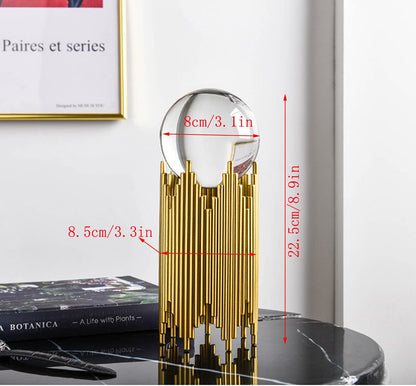 E-isata Modern Abstract Art Crystal Ball with Gold Iron Stand Decorative Ornaments for Living Room Bedroom TV Cabinet Crafts Gifts Office Home Decor (Pipe)