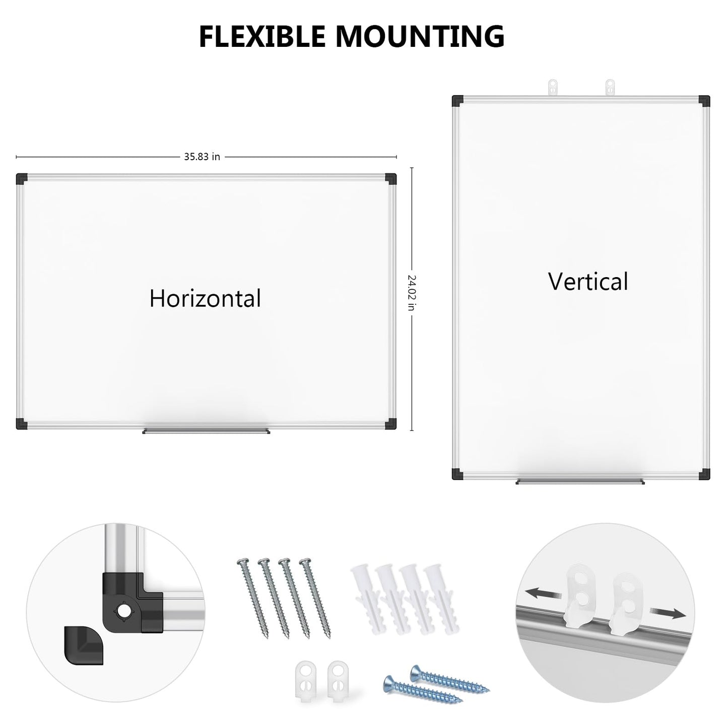 XBoard Magnetic Whiteboard 36 x 24 Inch, Hanging Dry Erase Board with Aluminium Frame & Marker Tray 3' x 2' | Wall Mounted Magnetic White Board for Home School Office