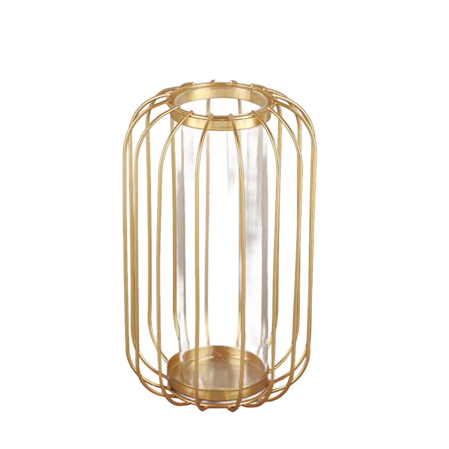 Yosoo Lantern Shaped Iron Vase, Simple Design Glass Hydroponic Terrarium for Plants, with Test Tube Glass, Fits Home Office Decoration (Champagne Gold Trumpet)