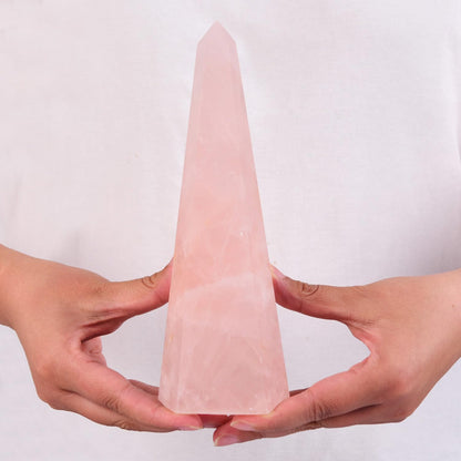 SMOHEAL Rose Quartz Large Crystal Tower Natural Pink Healing Crystal Point Wand Obelisk for Reiki Meditation Crystal Grid Decoration 1.5-2 LBS