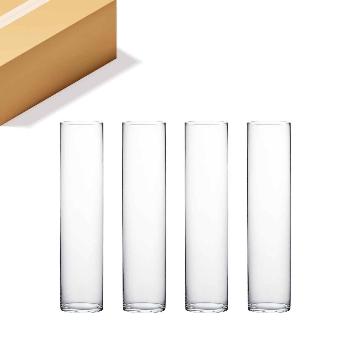 WGV Cylinder Vase Bulk, Width 6", Height 26", Clear Tall Glass Container Terrarium Candle Holder for Wedding Centerpiece, Party Event, Home Office Decor, 4 Pieces