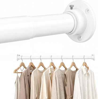 Closet Rod Adjustable 17 to 38 Inch, 1-1/4” Diameter, Closet Rods for Hanging Clothes, Stepless Metal Heavy Duty Hanging Rod for Closet Wardrobes Laundry RV (White)