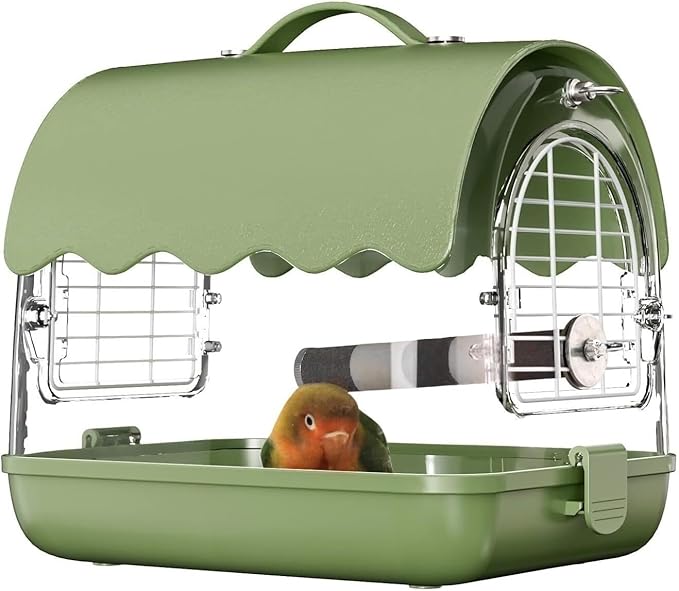 Parakeet Cage,Accessories, Bird Carrier Backpack with Perch, Transparent Travel Cage Bag with Shade Cover Visible Window for Parrots Budgie Small Birds(Green)