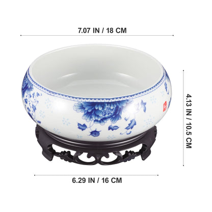 DOITOOL 7 Inch Lotus Bowl Planter Water Lily Pot with Stand, CactuSucculent Planters Cactus Hydroponic Container, Ceramic Blue and White Pots for Water Plants Lotus Flower Bonsai, No Drainage Hole
