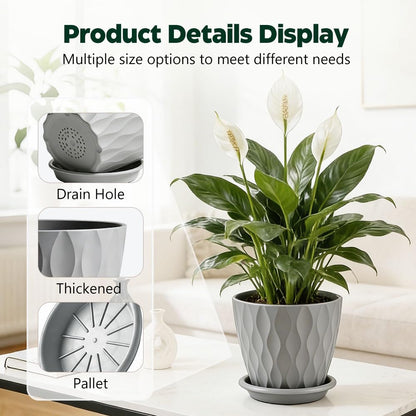 KEETUMOOD Plant Pots, Self Watering Planters with Drainage Holes and Trays, Flower Pots for Indoor Outdoor - 6 Pack(4/5/6/6.5/7/8 Inch) (Gray)