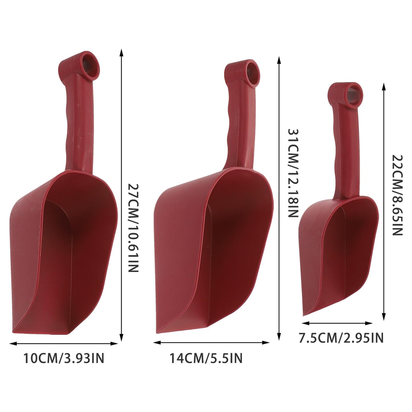 PLAFOPE 3pcs Gardening Shovel Set for Indoor and Outdoor Planting, Soil Scoop and Weeding Hand Tools, Burgundy Plastic Succulent and Bonsai Potting Shovels for Home Garden Use