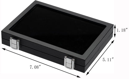 Giftop Jewelry Display Case Tempered Glass Top Lid Black Leatherette,Gemstone Display Case Jewelry Storage Box with Metal Clasp (Half-Size)
