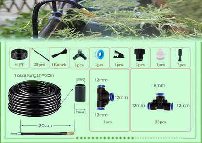Drip Irrigation Kit Automatic Watering System for Potted Plants, 360 Degree Adjustable Copper Micro Sprinklers, Quick Connect Tubing Fittings for Garden, Lawn, Patio, Balcony (100 FT)