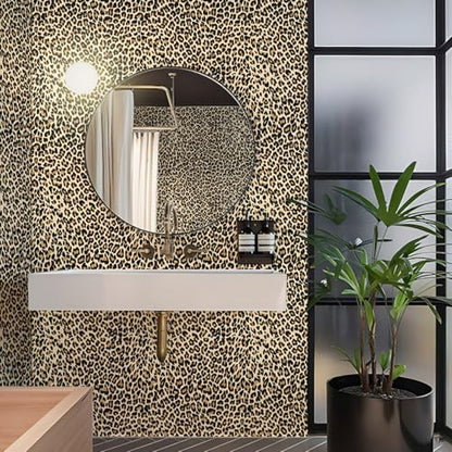 Cheetah Print Wallpaper Peel and Stick, Leopard Print Wallpaper Self Adhesive Removable Leopard Funky Contact Paper for Bedroom Bathroom Furniture, Yellow, 17.7¡¯¡¯x118¡¯¡¯ (14.5 Sq Ft)
