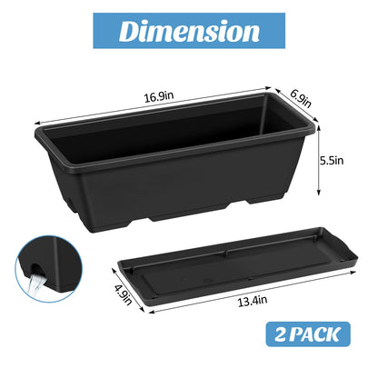 CADUKE Railing Planter Boxes 2 Pack 17 Inch Window Boxes Black Rectangle Railing Flower Box with Adjustable Bracket Window Deck Hanging Planters Boxes for Outdoor Patio
