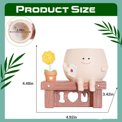 Ahilzam Smiley Face Planter Pots Sitting Sunflower Planter, Cute Planters for Indoor Outdoor Plants, Succulent Pots with Drainage Hole Unique Ideals Gift for Plant Lovers