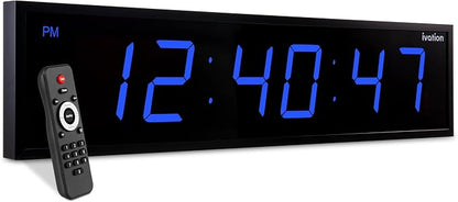 Ivation Huge Oversized 48" Large Digital LED Clock | Big Digital Clock w/Multi-Function Display – Stopwatch, Timer, Alarms, Temp & Date | 6 Brightness Levels, Time Memory & Remote (Blue)