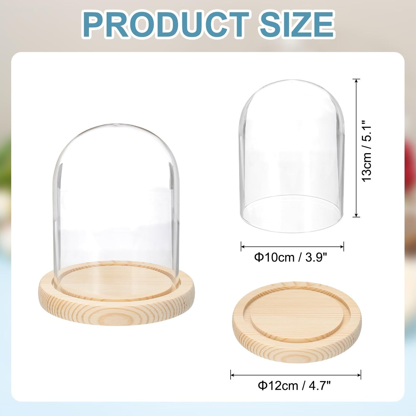 uxcell Glass Cloche Display Dome, 5.1" x 3.9" Glass Dome Display Case Wood Base Tabletop Jar Case Decorative Bell Jar for Plant Home Decor Office Wedding Party, Natural