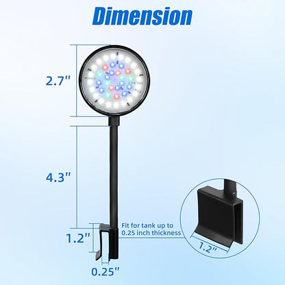 AQUANEAT Clip on Aquarium Light for up to 5 Gal Fish Tank, Auto On Off with Timer, Dimmable Small Fish Tank Light USB for Nano Tank (Large)