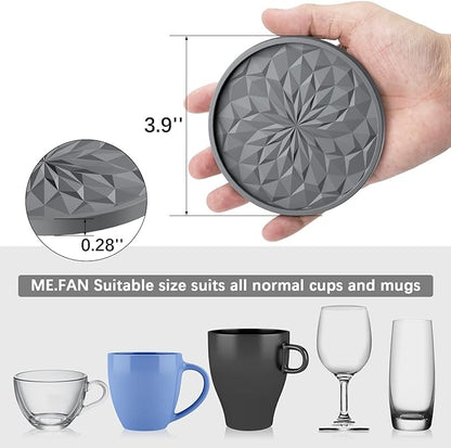 ME.FAN Silicone Coasters with Holder,[6 Pack] Drinking Coasters - Cup Mat for Hot or Cold Drinks, Thickened, Non-Slip, Non-stick,Deep Tray Mint Green