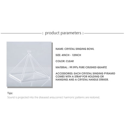 KACYDI Clear Quartz Crystal Singing Pyramid (3-20 Inch) Healing Musical Instrument with Carry Case Bag for Sound Healing Meditation