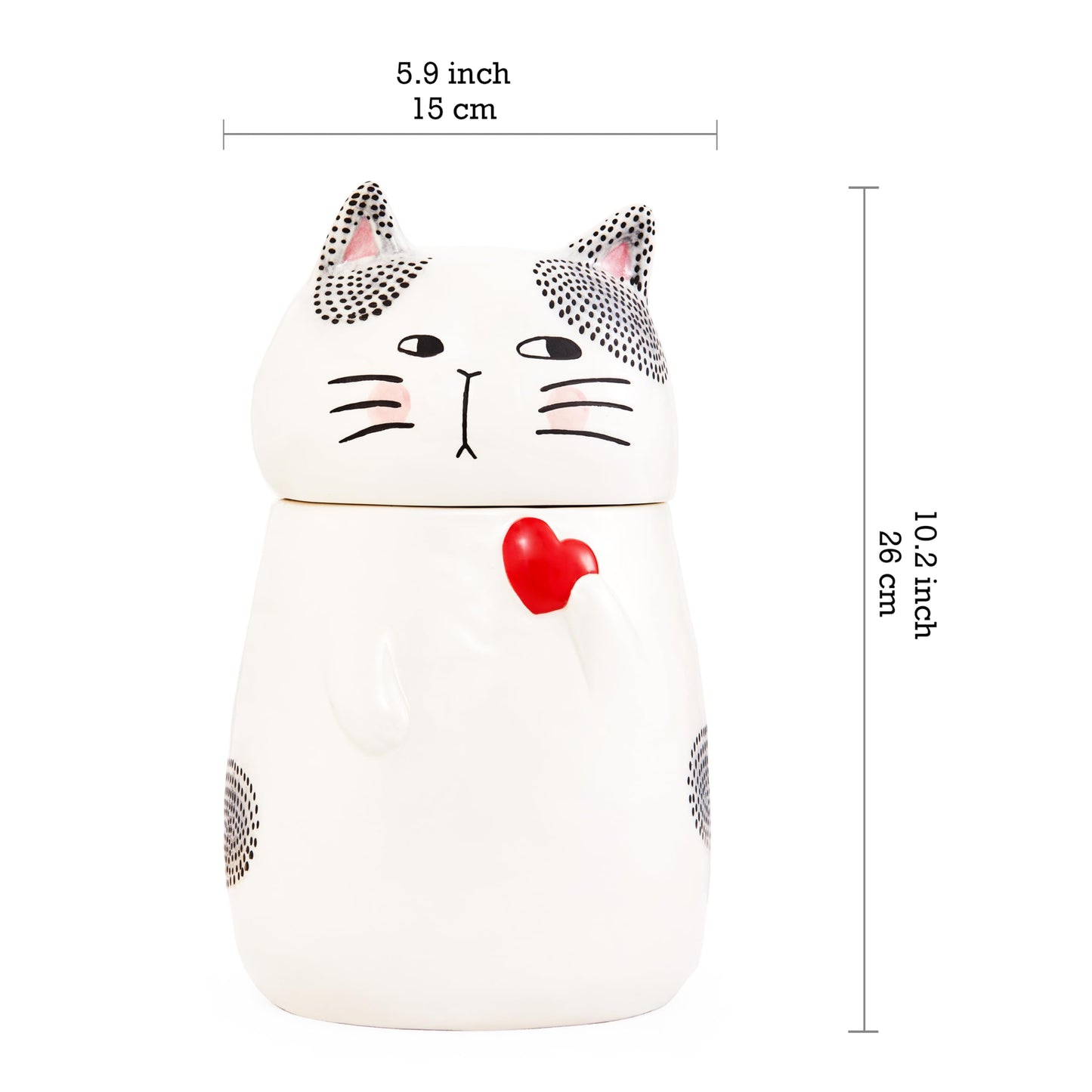 Bico Cartoon Cat Handpainted Stoneware Air Tight White 10.2 inch Cookie Jar, Dishwasher Safe, for storing Cookie, Candy, Coffee