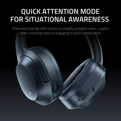 Razer Opus Active Noise Cancelling ANC Wireless Headphones: THX Audio Tuning - 25 Hr Battery - Bluetooth 4.2 & 3.5mm Jack Compatible - Auto Play/Auto Pause - Carrying Case Included - Midnight Blue