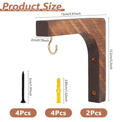 DICOSMETIC 2 Sets Wood Plant Hooks Wooden Plants Hanger 38.5x8.5mm Hanging Plant Holder L-Shaped Indoor and Outdoor Brackets Plants Hanger Wood Hook for Planters, Lanterns, Bird Feeders
