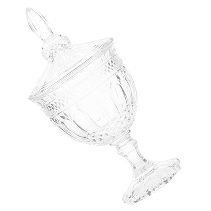 Cabilock European Style Glass Candy Jar with Lid - Crown Embossed Clear Crystal Canister for Candy/Cookies/Chocolate, Decorative Storage Jar for Home Table & Wedding Party