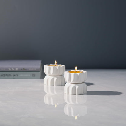 ICNBUYS Spiral Grain Tealight Candle Holder Set of 2; Cement Tea Light Votive Candle Holder with a Twist; Decorative Small Cement Tea Light Holder for Coffee or Dining Table Decor; 2 x 2.1 Inches