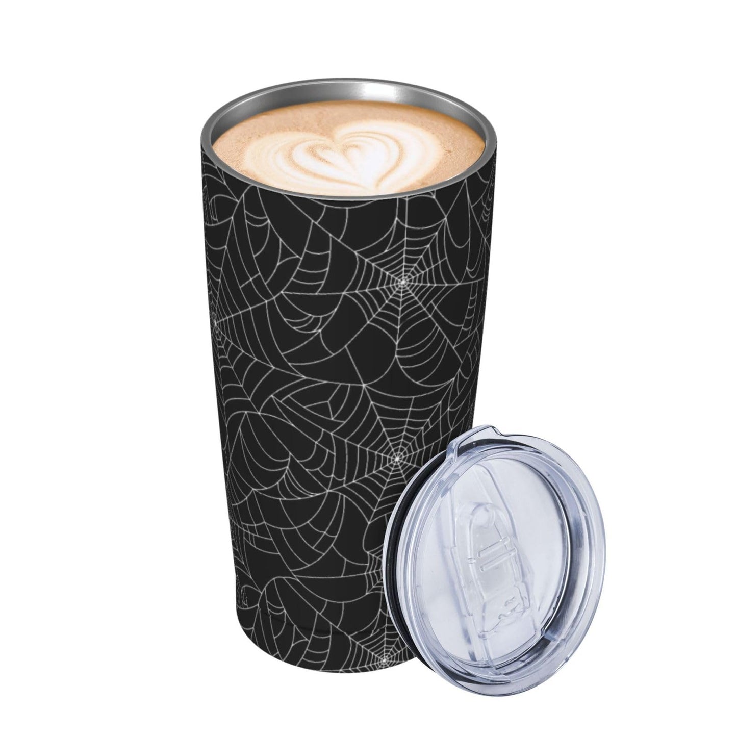 TOUNHEYA Halloween Tumbler with Lid and Straw Spider Web 20oz Insulated Stainless Steel Cup Black White Travel Coffee Mug Water Bottle for Women Gift for Birthday Christmas