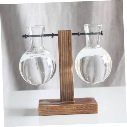 IWOWHERO 2pcs Elegant Hydroponic Plant Terrarium Stand Glass Vase Wooden Base Easy to Assemble for Home Office Decor