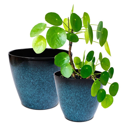 RICH ATLAS 2 Pack Plant Pots Durable Decorative Flower Pots,8 Inch Planter with Drainage Hole + 6 Inch Planter Set for Indoor and Outdoor Plants,Flowers,Succulents - Blue