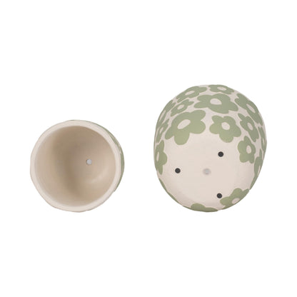 Sagebrook Home Set of 2 Cement Decorative Planter Pot Without Stand Pottery Outdoor & Indoor Plant Pot with Flower Pattern Minimalist Modern Garden & Home Decor Cement Planters 6" & 8", Light Green