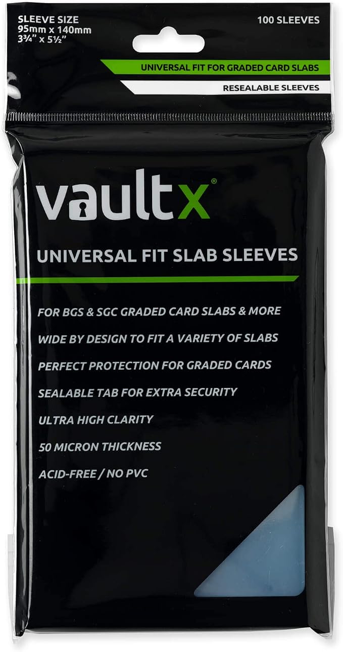 Vault X Exact Fit Slab Sleeves (100 Pack) Universal Fit for Graded Trading Cards, BGS, SGC, ACE and Similar Sized Cases