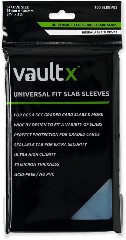 Vault X Exact Fit Slab Sleeves (100 Pack) Universal Fit for Graded Trading Cards, BGS, SGC, ACE and Similar Sized Cases