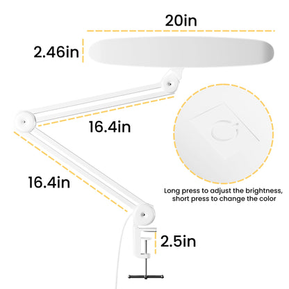 gelpal 3000 Lumens Adjustable LED Desk Lamp & Task Lamp - Bright, Dimmable Lighting for Office, Crafts, Nails &Salon with Clamp kunzl (CCT, White)