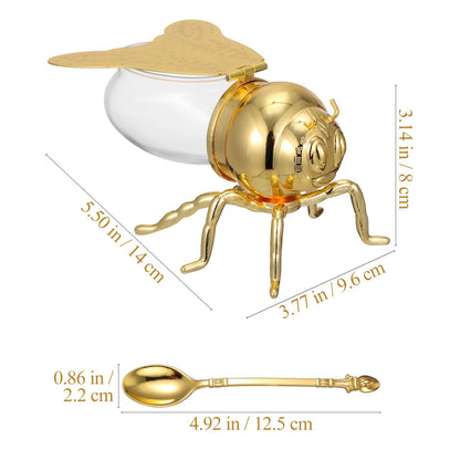 IMIKEYA Bee Honey Jar, Decorative Bee Shaped Honey Pot Bee Figurine Glass Honey Container Syrup Dispenser Crystal Condiment Pot Sugar Holder Bowl for Kitchen Home
