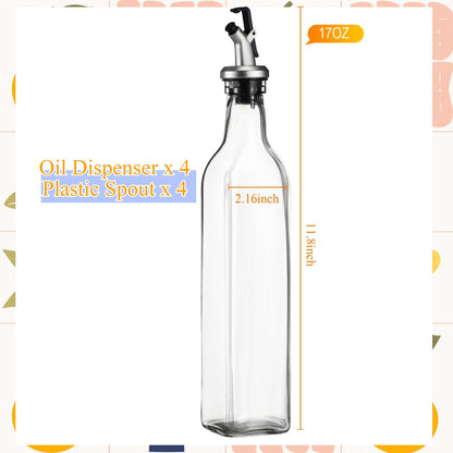 Teenyyou 7 Pcs Salt Sugar Container and Oil Dispenser for Kitchen Gift Set, 8.6 oz Clear Glass Condiment Canisters Pots with Lid and Spoon 17 oz Glass Oil Bottle for Countertop, Coffee Bar