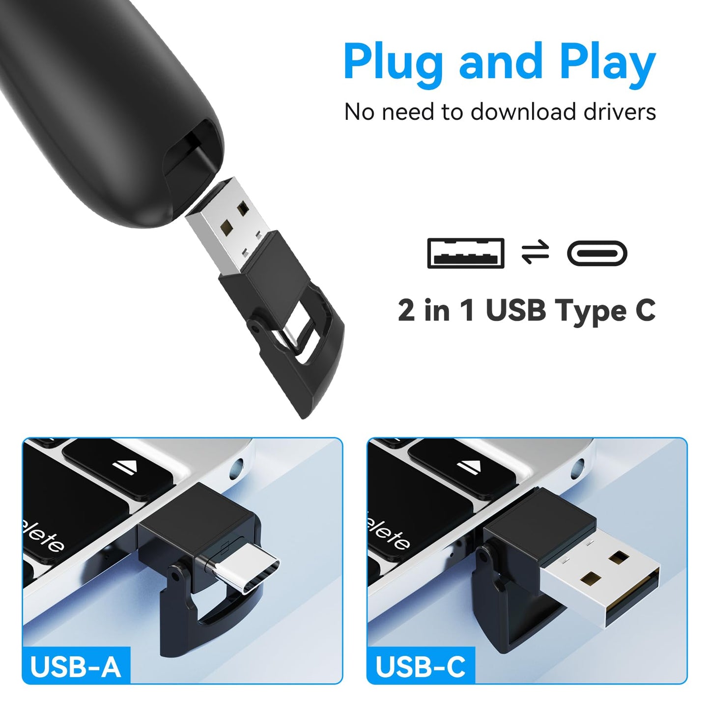 Wireless Presentation Clicker PowerPoint Presenter Remote : USB Type C Clicker with Red Laser Pointer Long Range PPT Control -Power Point Google Slide Advancer for Mac Laptop PC Computer Keynote