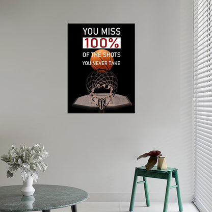 YSPCSUN Inspirational Basketball Quote Wall Decor You Miss 100% Of The Shots You Never Take Canvas Prints Framed Motivational Sports Poster For Home Gym Office Classroom Workout Room 24x18 Inch Art