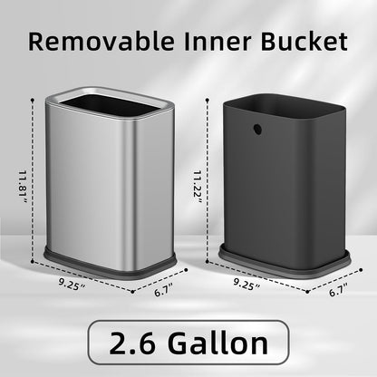 KHMMGK 2.6 Gal Stainless Steel Bathroom Trash Can,Metal Waste Baskets with Removable Inner Bucket,Small Office Garbage Can
