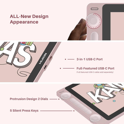HUION Kamvas 13 (Gen 3) Drawing Tablet with Screen, Full-Laminated Graphic Tablet with Anti-Sparkle Canvas Glass, PenTech 4.0, 16384 Pen Pressure, Dual Dial & 5 Custom Keys for PC, Mac, Android, Pink