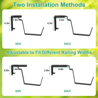 Deck Railing Planter Boxes 2 Tier Green Outdoor Hanging Planters Set of 2 with 4 Pack Flower Boxes 16.9 Inch Window Boxes Planters with Adjustable Brackets Balcony Planters for Garden Porch Patio