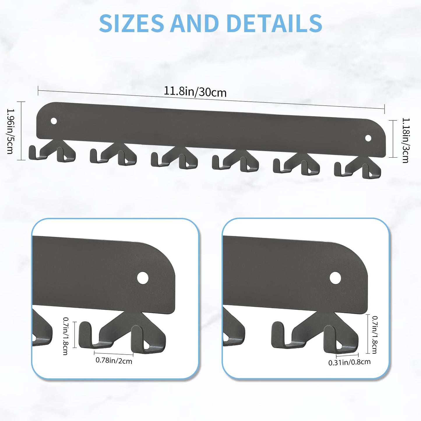 Yoanxong 2 Pack Key Holder for Wall, Key Hooks Wall Mount with 12 Hooks, No Drilling Required, Self-Adhesive Key Rack, Key Hanger Wall Mount for Corridor, Kitchen, Living Room - Gray