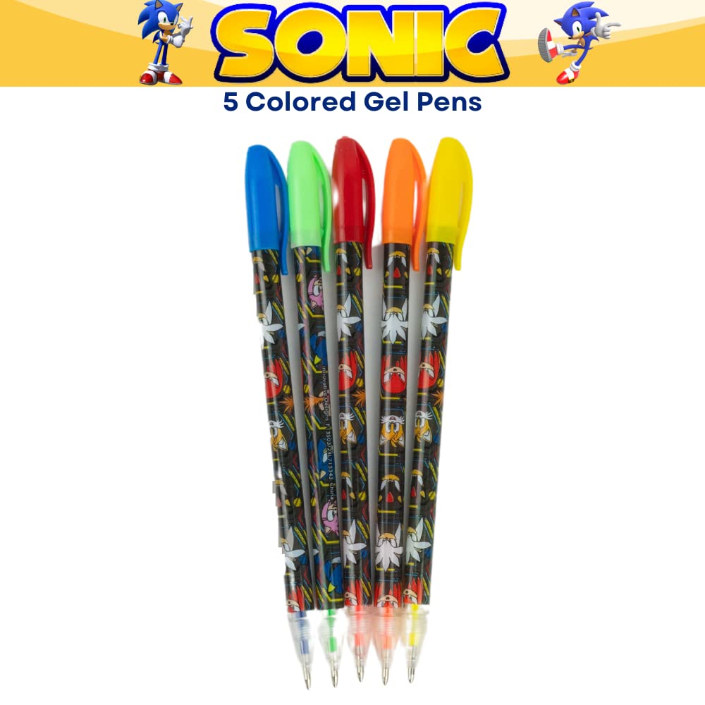 Innovative Designs Sonic the Hedgehog Pencil Case Set with Stickers and Gel Pens for Kids, Molded with Zip Closure, Blue