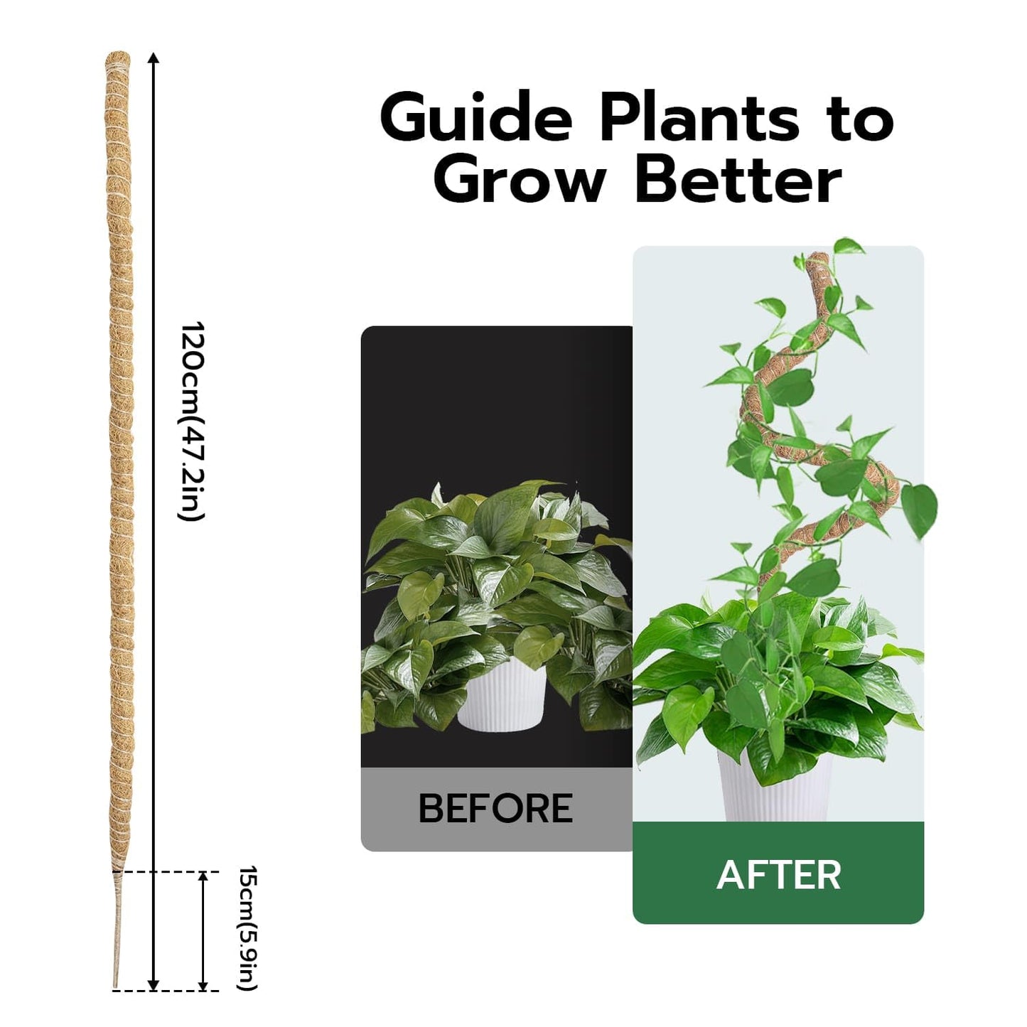 Mcbazel 47 Inch Moss Pole for Plants Monstera, Monstera Plant Support Stick, Bendable Moss Poles Plant Support Stick for Climbing Plants, Stick Support Stake Kit for Potted Plants, Pothos,Philodendron