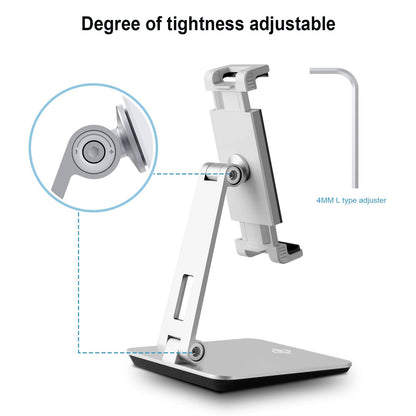 KABCON Tablet Stand Holder, Tightness Adjustable Multi-Angle Foldable Eye-Level Aluminum Solid Tablets Stands Dock for 4''-14''Tablets/Phone, iPad Series,Samsung Galaxy Tabs,Kindle Fire,Etc.