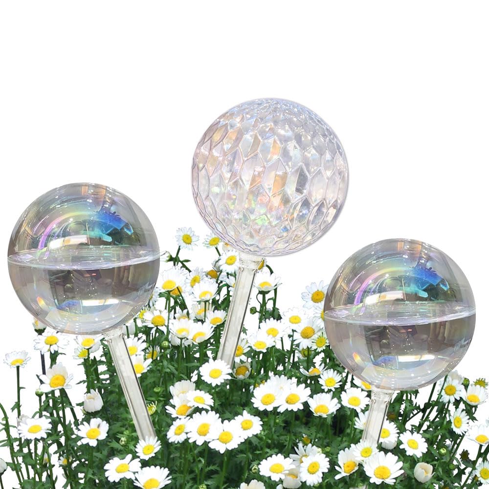 Vividaire Glass Plant Watering Globes, Water Plants While Away Slow Self Watering Planter Insert Bulbs for Outdoor Indoor Plants, Vacation Plant Watering System Devices (Iridescent Medium 3-Pack)