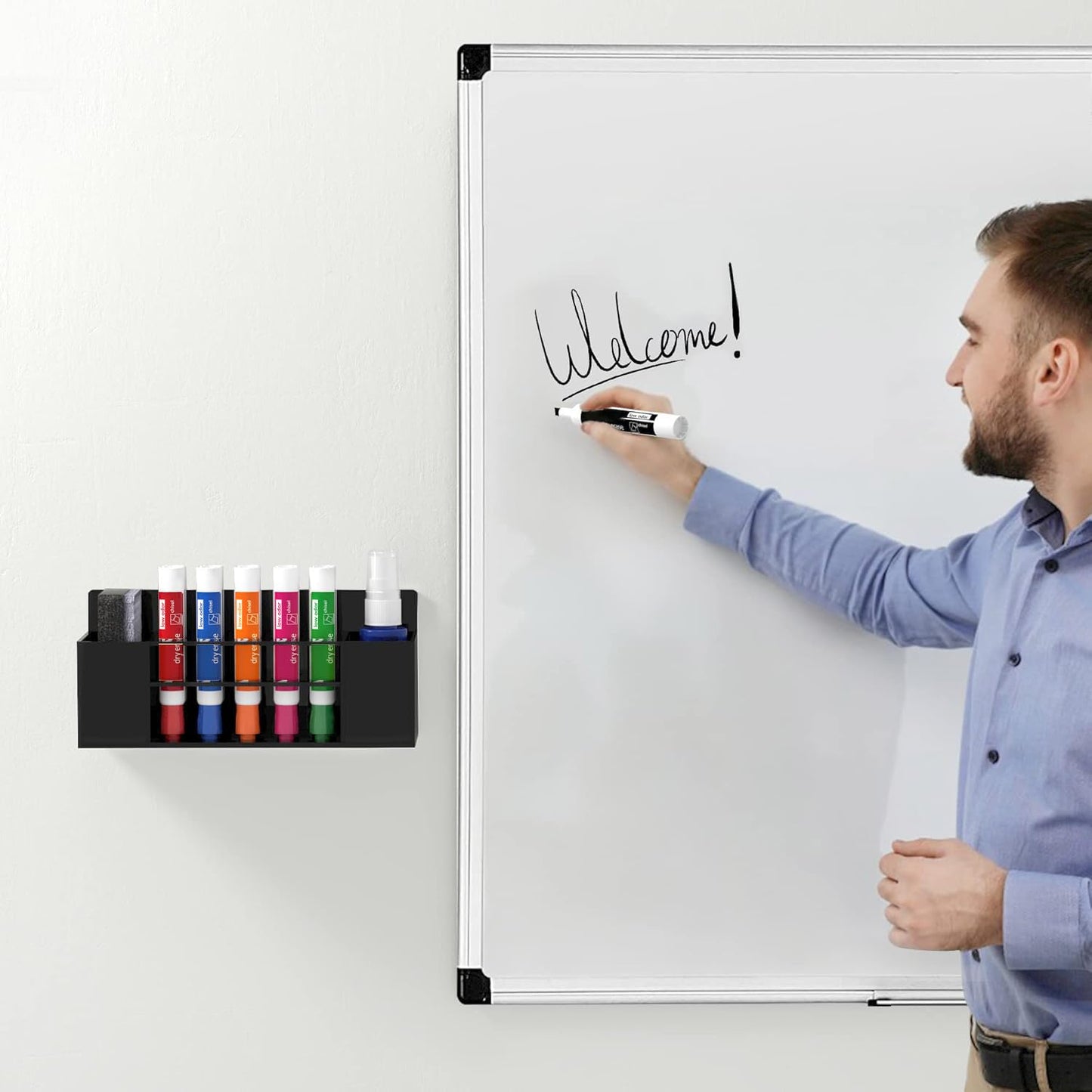 HBlife Acrylic Dry Erase Marker Holder Wall Mount, 10 Slots Whiteboard Marker Holder for Office, School and Home, Marker, Eraser and Whiteboard Cleaner Not Included, Black