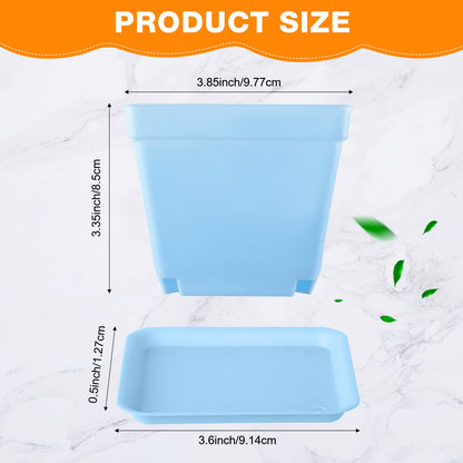 Amyhill 100 Pcs 4 Inch Flower Pots Square Plants Nursery Pot Plastic Plant Seedling Pots Small Nursery Transplanting Planter Container with Saucer for Indoor Succulent Balcony Garden (Classic Color)