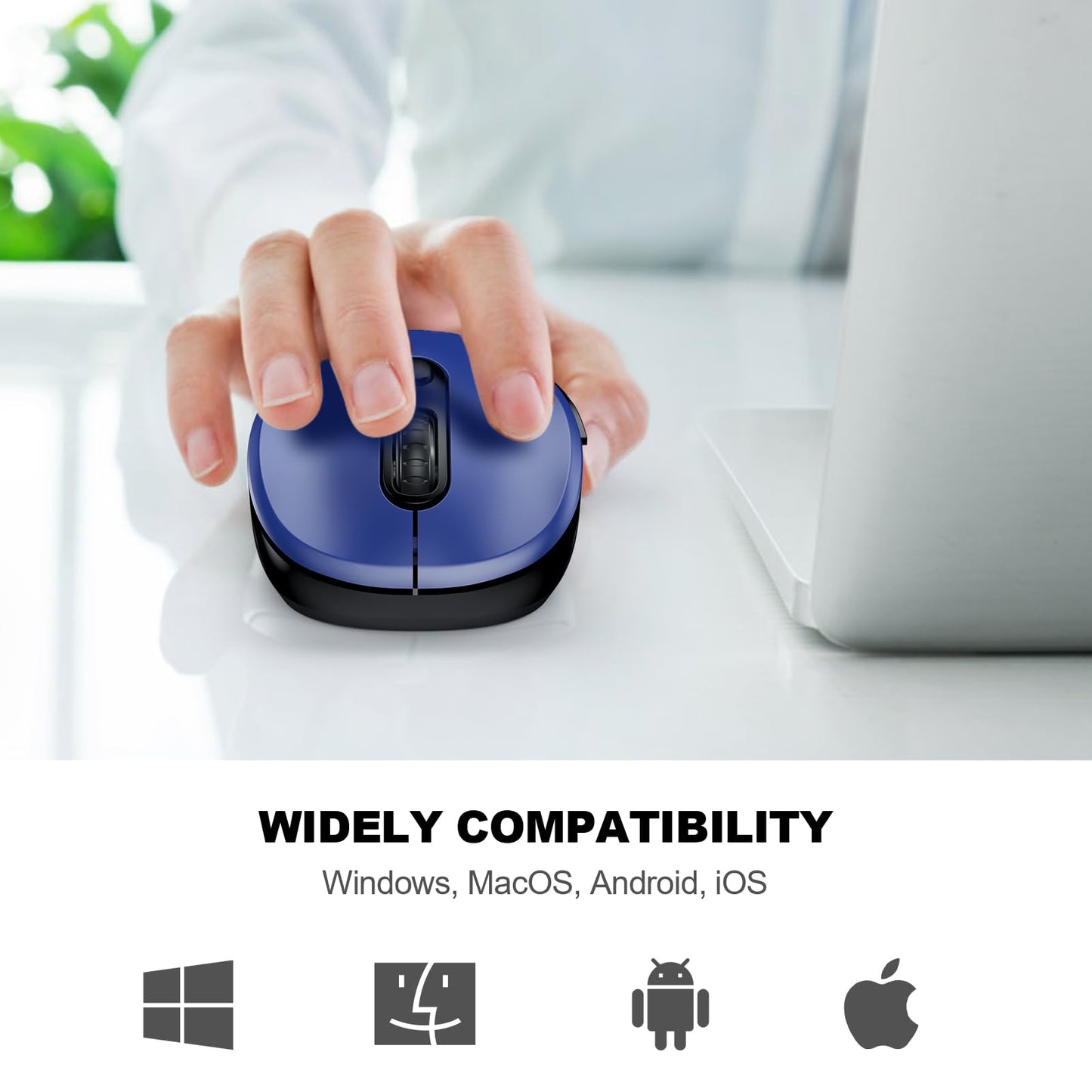 WisFox 2.4G Wireless Mouse for Laptop, Ergonomic Computer Mouse with USB Receiver and 3 Adjustable Levels, 6 Button Wireless Mice for Windows Mac PC Notebook (Grey)