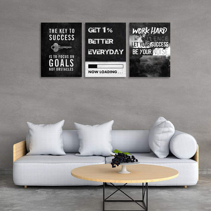 Motivational Wall Decor Inspirational Wall Art Canvas Poster Success Goal Artwork Entrepreneur Quote Painting Office Wall Decor for Bedroom Living Room Home Decoration Framed 12inch x16inch x3pieces